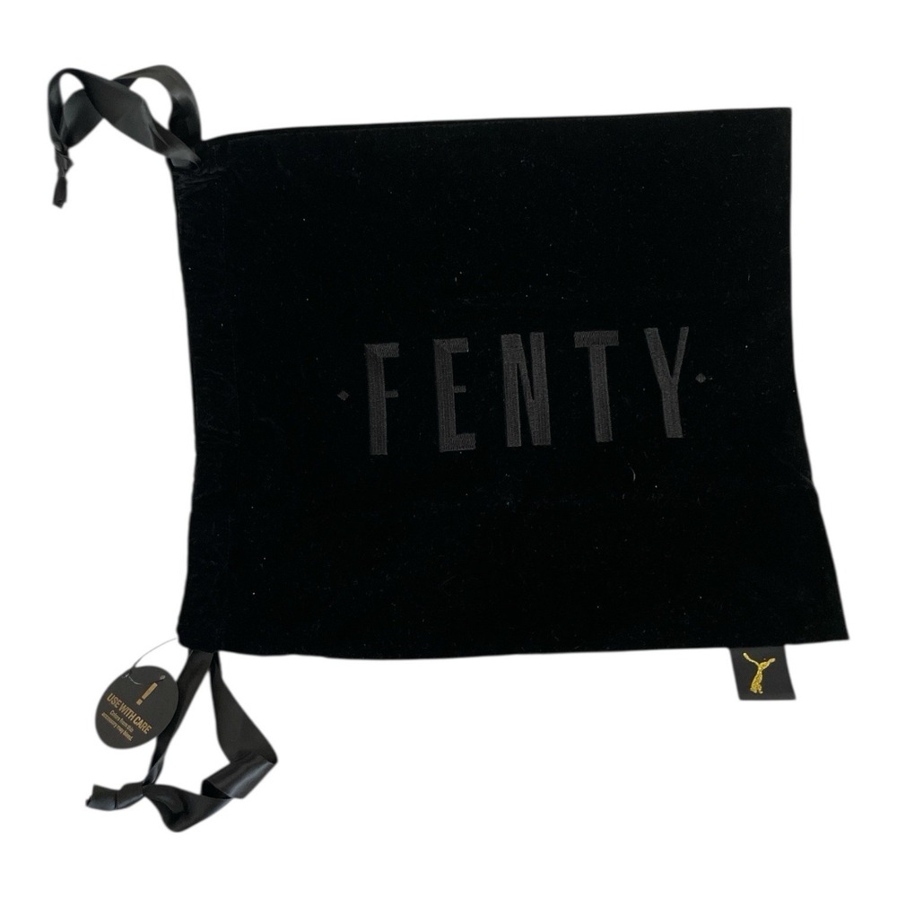 FENTY Puma Show Bag Black Velvet‎ 15"X 14" Drawstring Ribbon Embroidered Design